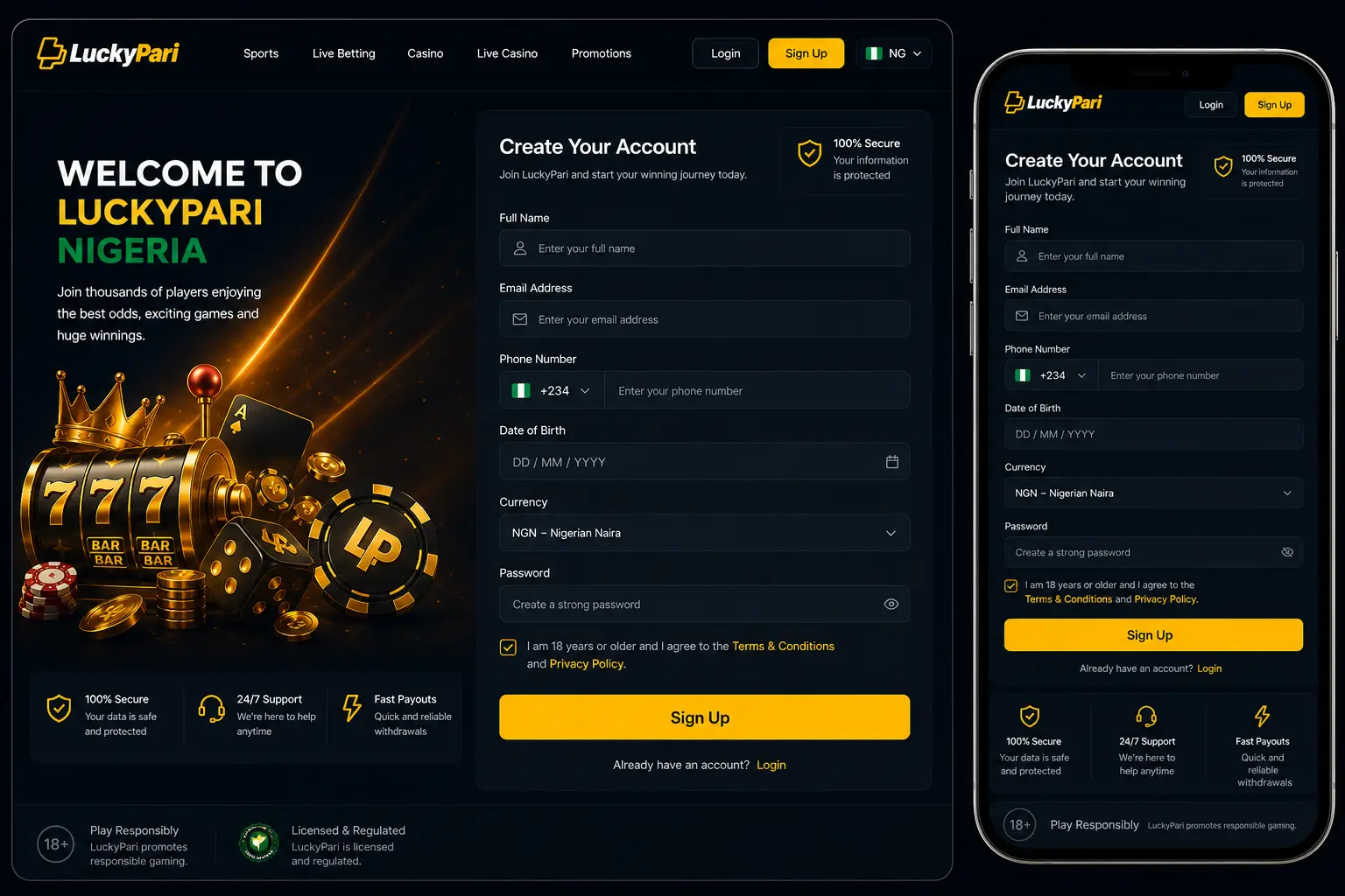 Registration on LuckyPari Nigeria