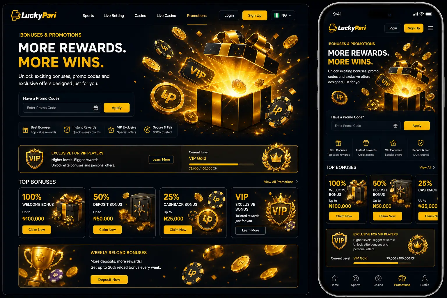 LuckyPari Bonuses and Promo Codes in Nigeria
